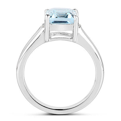 2.64 Carat Genuine Blue Topaz and White Topaz .925 Sterling Silver Ring