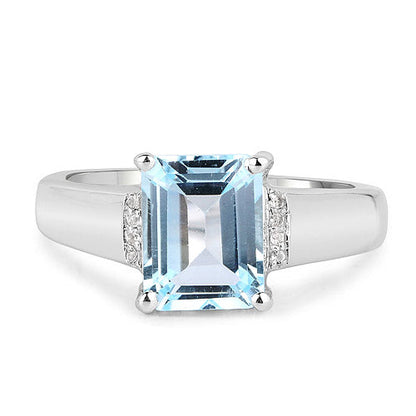 2.64 Carat Genuine Blue Topaz and White Topaz .925 Sterling Silver Ring