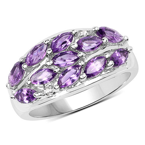 1.67 Carat Genuine  Amethyst and White Topaz .925 Sterling Silver Ring