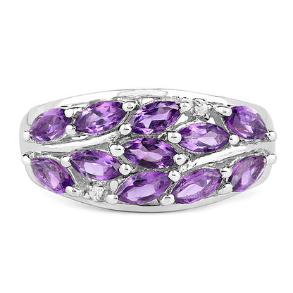 1.67 Carat Genuine  Amethyst and White Topaz .925 Sterling Silver Ring