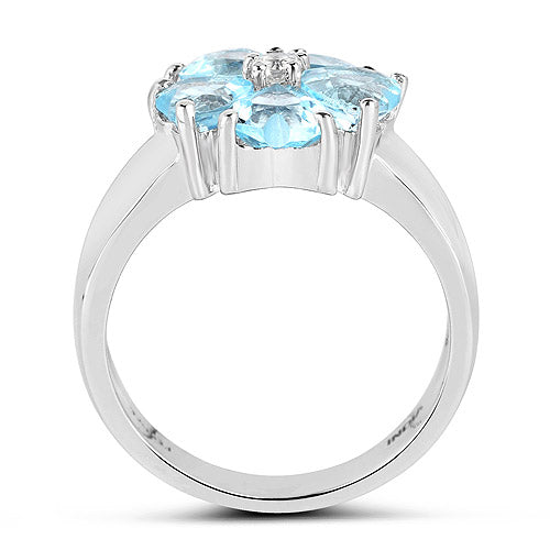 2.58 Carat Genuine Blue Topaz and White Topaz .925 Sterling Silver Ring