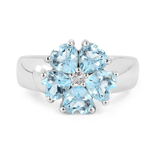 2.58 Carat Genuine Blue Topaz and White Topaz .925 Sterling Silver Ring
