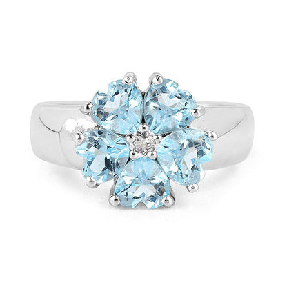 2.58 Carat Genuine Blue Topaz and White Topaz .925 Sterling Silver Ring