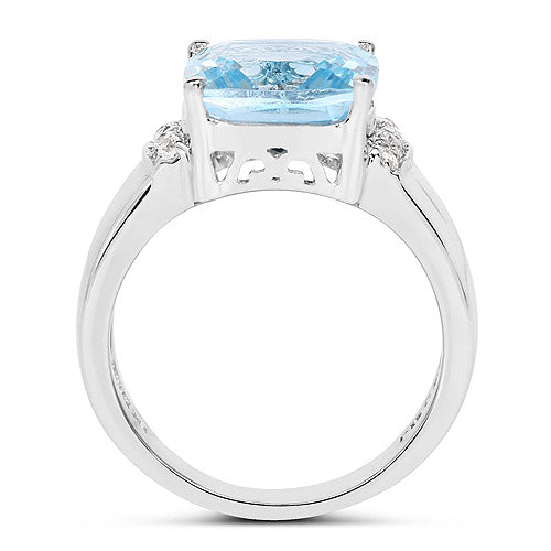 4.58 Carat Genuine Blue Topaz and White Topaz .925 Sterling Silver Ring