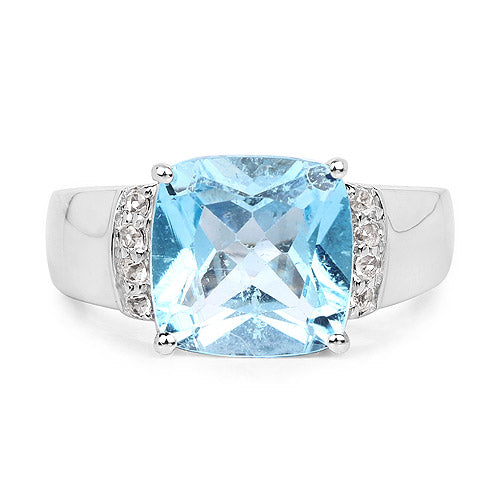 4.58 Carat Genuine Blue Topaz and White Topaz .925 Sterling Silver Ring