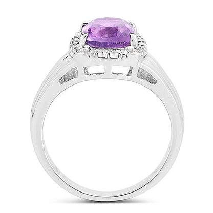 2.13 Carat Genuine  Amethyst and White Topaz .925 Sterling Silver Ring