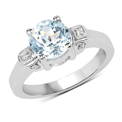 2.28 Carat Genuine Blue Topaz and White Topaz .925 Sterling Silver Ring