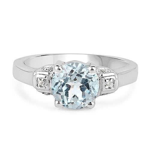 2.28 Carat Genuine Blue Topaz and White Topaz .925 Sterling Silver Ring