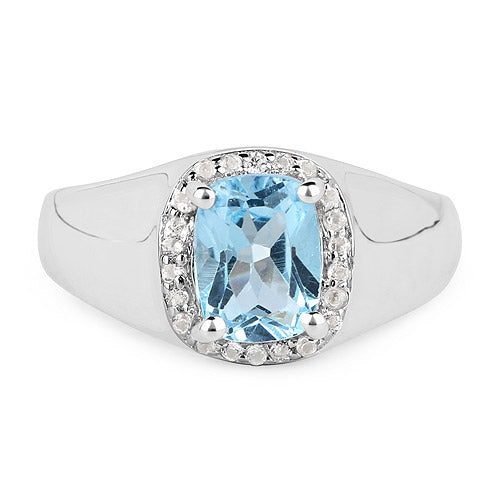1.62 Carat Genuine Blue Topaz and White Topaz .925 Sterling Silver Ring