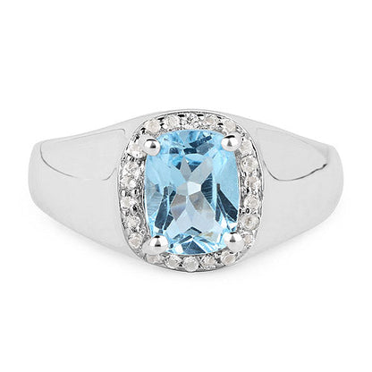 1.62 Carat Genuine Blue Topaz and White Topaz .925 Sterling Silver Ring