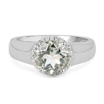 1.87 Carat Genuine Green Amethyst and White Topaz .925 Sterling Silver Ring