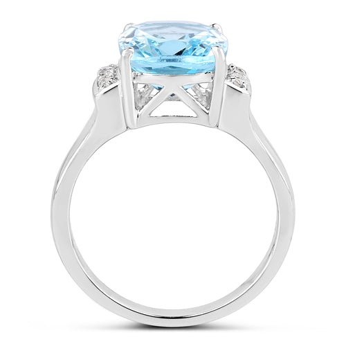 4.28 Carat Genuine Blue Topaz and White Topaz .925 Sterling Silver Ring