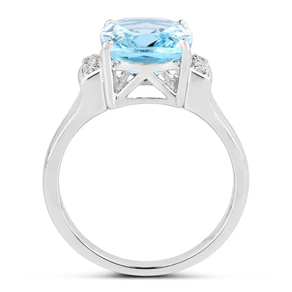 4.28 Carat Genuine Blue Topaz and White Topaz .925 Sterling Silver Ring
