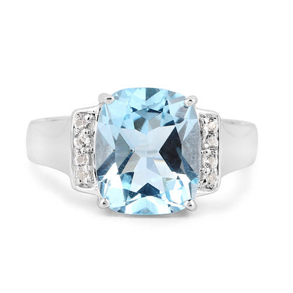 4.28 Carat Genuine Blue Topaz and White Topaz .925 Sterling Silver Ring