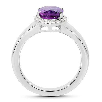 1.73 Carat Genuine  Amethyst and White Topaz .925 Sterling Silver Ring