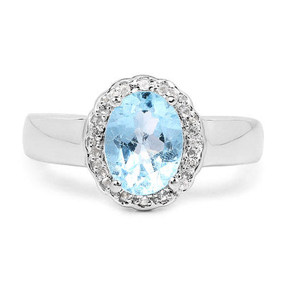 2.58 Carat Genuine  Blue Topaz and White Topaz .925 Sterling Silver Ring