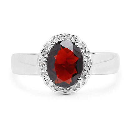 2.58 Carat Genuine  Garnet and White Topaz .925 Sterling Silver Ring