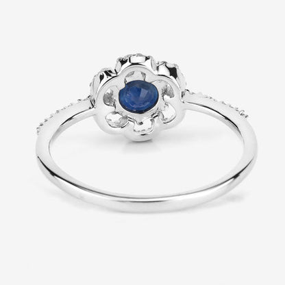 0.78 Carat Genuine Blue Sapphire and White Diamond 14K White Gold Ring