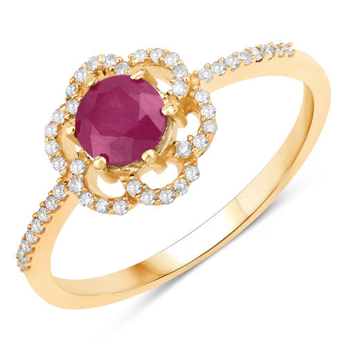 0.68 Carat Genuine Ruby and White Diamond 14K Yellow Gold Ring
