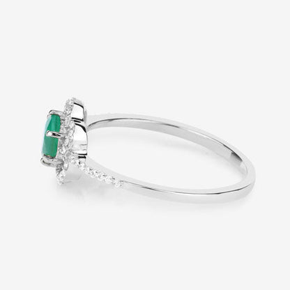 0.55 Carat Genuine Zambian Emerald and White Diamond 14K White Gold Ring