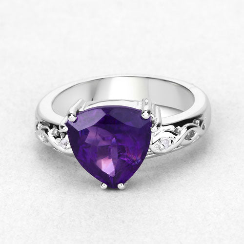 2.71 Carat Genuine Amethyst and White Topaz .925 Sterling Silver Ring