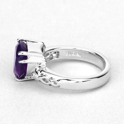 2.71 Carat Genuine Amethyst and White Topaz .925 Sterling Silver Ring