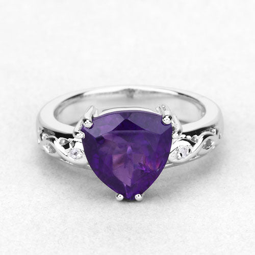 2.71 Carat Genuine Amethyst and White Topaz .925 Sterling Silver Ring