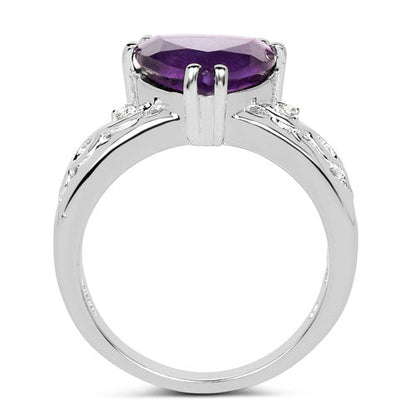 2.71 Carat Genuine Amethyst and White Topaz .925 Sterling Silver Ring