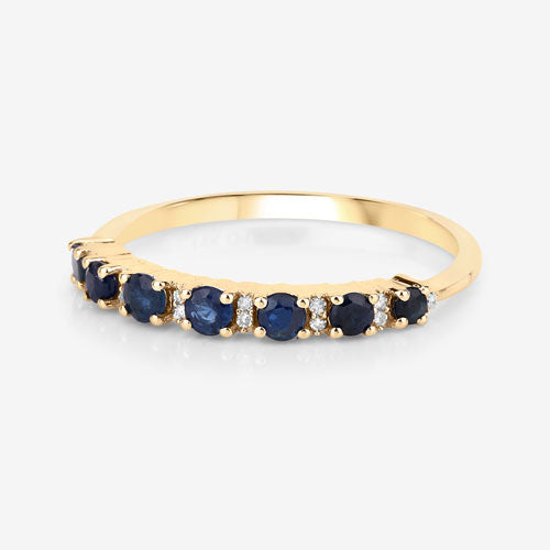 0.43 Carat Genuine Blue Sapphire and White Diamond 14K Yellow Gold Ring