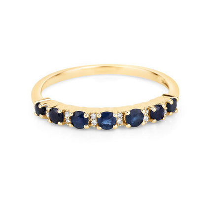 0.43 Carat Genuine Blue Sapphire and White Diamond 14K Yellow Gold Ring