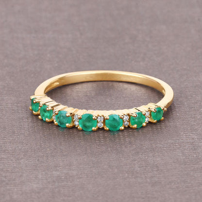 0.41 Carat Genuine Zambian Emerald and White Diamond 14K Yellow Gold Ring
