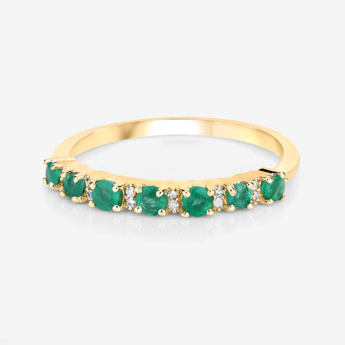 0.41 Carat Genuine Zambian Emerald and White Diamond 14K Yellow Gold Ring
