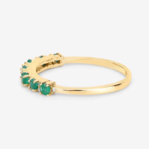 0.41 Carat Genuine Zambian Emerald and White Diamond 14K Yellow Gold Ring