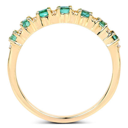 0.41 Carat Genuine Zambian Emerald and White Diamond 14K Yellow Gold Ring