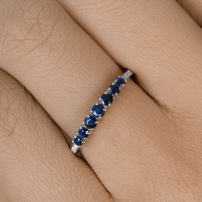 0.45 Carat Genuine Blue Sapphire and White Diamond 14K White Gold Ring