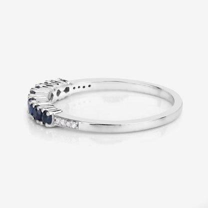 0.45 Carat Genuine Blue Sapphire and White Diamond 14K White Gold Ring