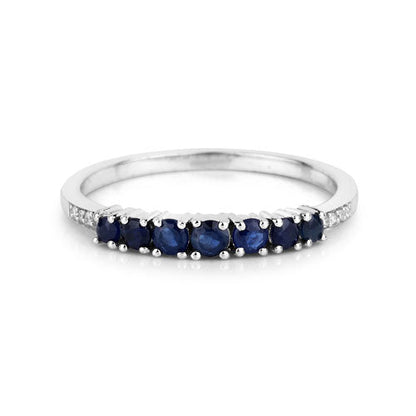 0.45 Carat Genuine Blue Sapphire and White Diamond 14K White Gold Ring