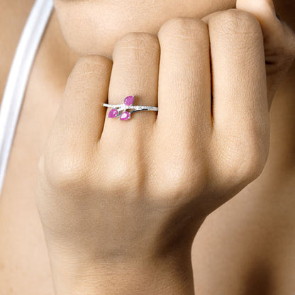 0.68 Carat Genuine Ruby and White Diamond 14K White Gold Ring