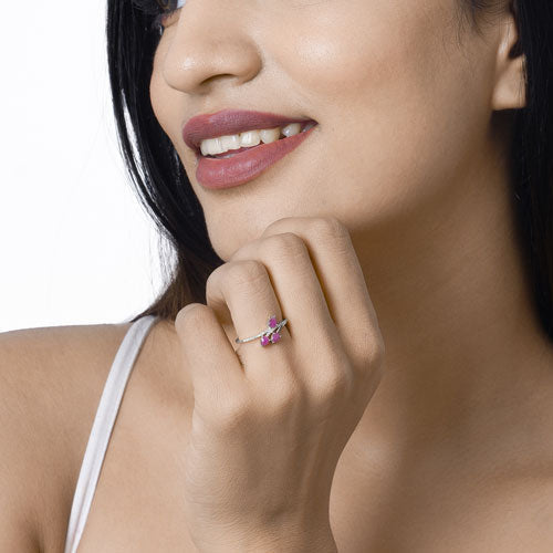 0.68 Carat Genuine Ruby and White Diamond 14K White Gold Ring