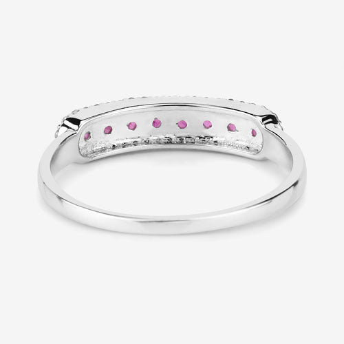 0.47 Carat Genuine Ruby and White Diamond 14K White Gold Ring