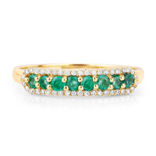 0.35 Carat Genuine Zambian Emerald and White Diamond 14K Yellow Gold Ring
