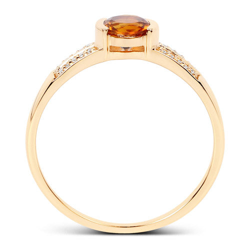 0.51 Carat Genuine Citrine and White Diamond 14K Yellow Gold Ring