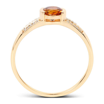0.51 Carat Genuine Citrine and White Diamond 14K Yellow Gold Ring