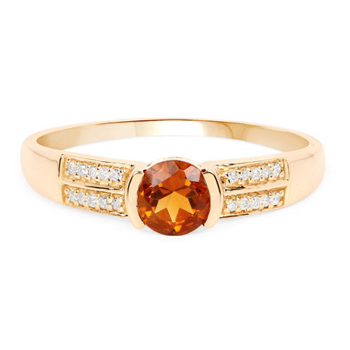 0.51 Carat Genuine Citrine and White Diamond 14K Yellow Gold Ring