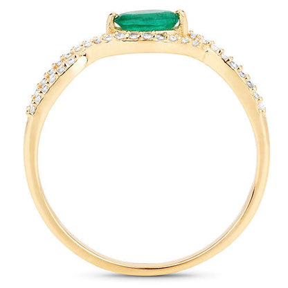 0.32 Carat Genuine Zambian Emerald and White Diamond 14K Yellow Gold Ring