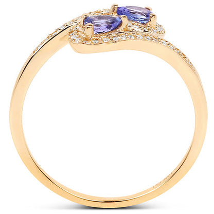 0.42 Carat Genuine Tanzanite and White Diamond 14K Yellow Gold Ring