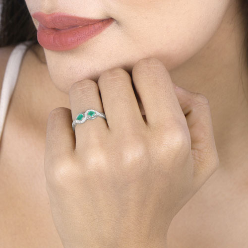 0.35 Carat Genuine Zambian Emerald and White Diamond 14K White Gold Ring