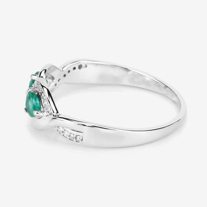 0.35 Carat Genuine Zambian Emerald and White Diamond 14K White Gold Ring