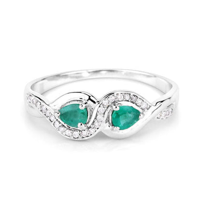 0.35 Carat Genuine Zambian Emerald and White Diamond 14K White Gold Ring