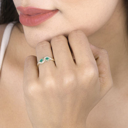 0.35 Carat Genuine Zambian Emerald and White Diamond 14K Yellow Gold Ring